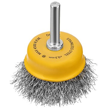Изображение товара Щетка для дрели Denzel 744633, 50 мм, чашка со шпилькой, нержавеющая витая проволока