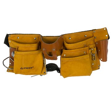 Изображение товара Пояс для инструментов Stayer "Master" 38512, кожаный, 10 карманов, 3 подвески 