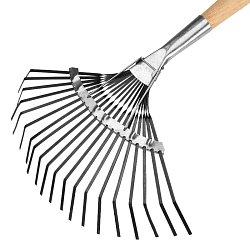 Веерные грабли Сибртех 61779 (стальные, 385х1500 мм, 20 плоских зубьев, деревянный черенок)