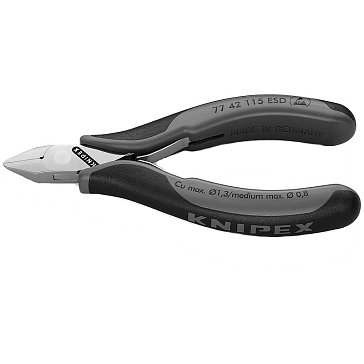 Изображение товара Бокорезы для электроники Knipex KN-7742115ESD ESD, острая головка, 115 мм, 2-комп антистатические ручки