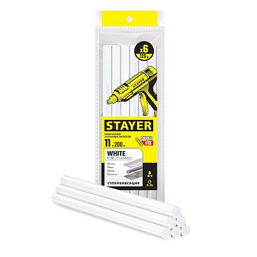 Изображение товара Стержни для клеевого пистолета Stayer 2-06821-W-S06,11x200, прозрачный цвет, 6 шт.