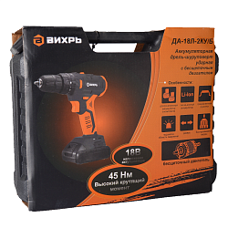 Аккумуляторная ударная дрель-шуруповерт Вихрь ДА-18Л-2КУ/Б 72/14/23 (напряжение 18в, быстрозажимной)