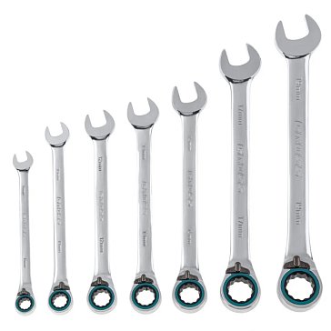 Изображение товара Набор ключей комбинированных с трещоткой Gross 14892, 8 - 19 мм, 7 штук, реверсивные, CrV