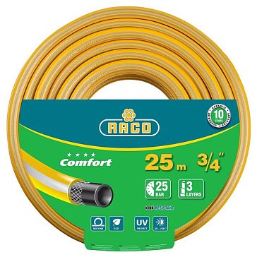 Изображение товара Шланг поливочный Raco "Comfort" 40303-3/4-25, 30атм., армированный, 3-х слойный, 3/4"х25м 