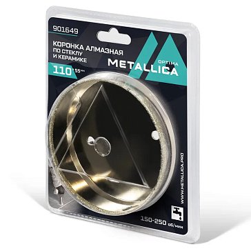 Изображение товара Коронка алмазная Metallica Optima 901649 (110x55 мм, #80, по стеклу, плитке, 1 шт, в блистере)