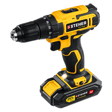 Изображение товара Аккумуляторная дрель-шуруповерт Steher CD-200-1 V1, 20 В, 40 Нм, кейс, подсветка