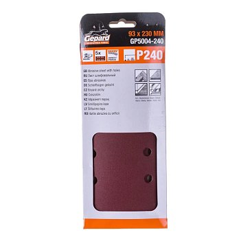 Изображение товара Шлифлист Gepard GP5004-240 93x230мм 8 отверстий 5 шт универсальный