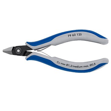 Изображение товара Бокорезы прецизионные Knipex KN-7962125, острая головка, зажим для проволоки, 125 мм, 2-компонентные ручки 
