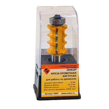 Изображение товара Фреза кромочная фигурная Энкор 10691, Ø 22.2х26 мм, R 3 мм, хвостовик 12 мм, по дереву 