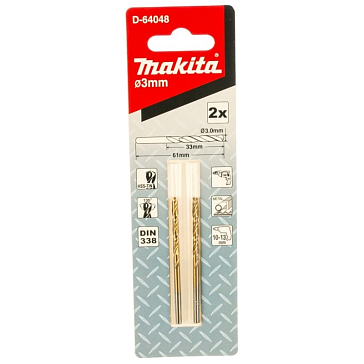 Изображение товара Сверло по металлу Makita D-64048 HSS-TiN Economy 3х33x61 мм, 2 шт.