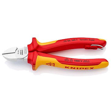 Изображение товара Бокорезы Knipex KN-7006160T, VDE, 160 мм, хром, двухкомпонентные диэлектрические ручки, проушина для страховки