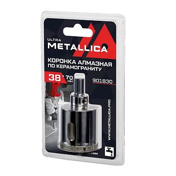 Изображение товара Коронка алмазная Metallica Ultra 901830, 38х70 мм, #46, с сверлом, по керамограниту, плитке, в блистере