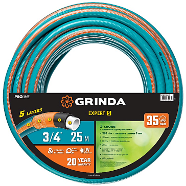 Изображение товара Поливочный шланг Grinda PROLine Expert 5 429007-3/4-25, 3/4"x25 м, 30 атм, пятислойный, текстильное армирование