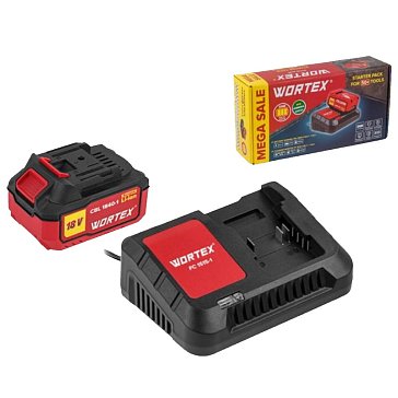 Изображение товара Набор аккумулятор и зарядное устройство Wortex 18В 4Ач для строительных инструментов
