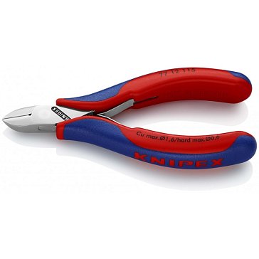 Изображение товара Бокорезы Knipex KN-7712115 для электроники, округлая головка, зажим для проволоки, 115 мм, 2-комп ручки
