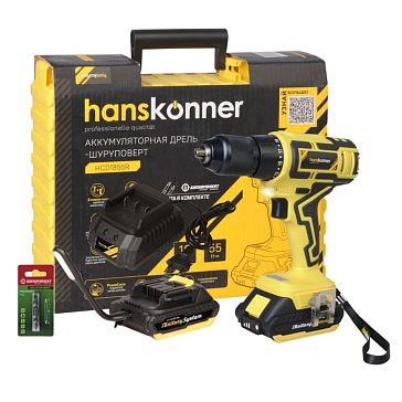 Изображение товара Дрель аккумуляторная Hanskonner HCD1855R 1BatterySystem