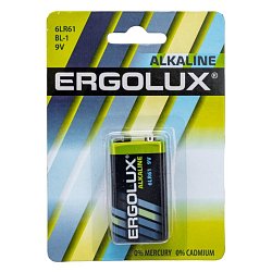 Элемент питания алкалиновый Ergolux "крона" 6LR61 BL-1 9В Alkaline 11753