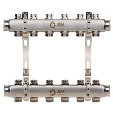 Изображение товара Коллекторная группа AV Engineering AVE16200106 6 выходов для отопления из нержавеющей стали