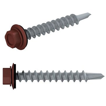 Изображение товара Саморез кровельный Starfix SMC2-101707-250, 4.8х19 мм цинк, шайба с прокл., PT3, RAL 3009 (250 шт в карт. уп.)