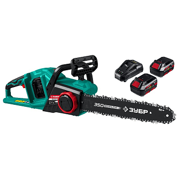 Изображение товара Цепная пила бесщеточная Зубр ПЦЛ-3635-42 с двумя аккумуляторами и длиной шины 35 см