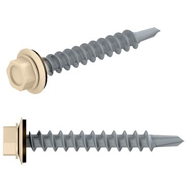 Изображение товара Саморез кровельный Starfix SMP2-90845-100, 5.5х19 мм цинк, шайба с прокл., PT3, RAL 1015 (100 шт в пласт. конт.)