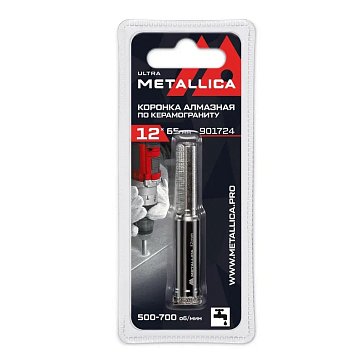 Изображение товара Коронка алмазная Metallica Ultra 901724 (12x65 мм, #60, по керамограниту, плитке, в блистере)