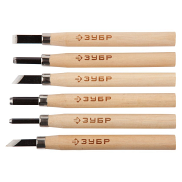 Изображение товара Набор фигурных резцов Зубр 18375-H6, 6 предметов - профессиональный инструмент для обработки дерева