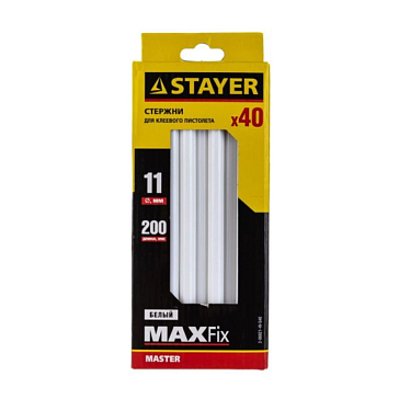 Изображение товара Стержни Stayer "MASTER" 2-06821-W-S40, для клеевых (термоклеящих) пистолетов, цвет белый по керамике и пластику, 11х200мм, 40шт