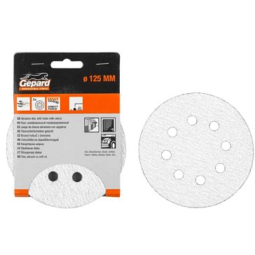 Изображение товара Шлифлист Gepard GP5001-60, 125мм, круг, Р60, для дерева, 8 отверстий, 5шт.