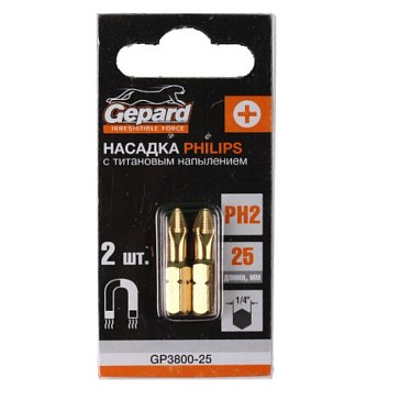 Изображение товара Насадка Gepard GP3800-25 PH2 25 мм 2 шт с титановым напылением