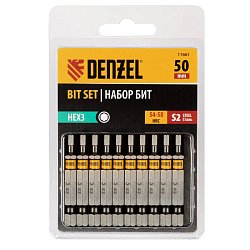 Набор бит Denzel 11661, HEX 3х50, сталь S2, шестигранный профиль, 10 шт.