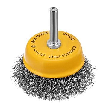 Изображение товара Щетка для дрели Denzel 744613, 65 мм, чашка со шпилькой , нержавеющая витая проволока
