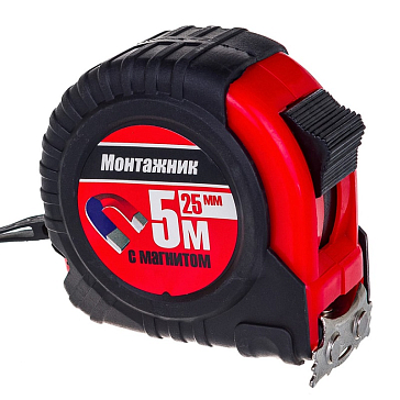 Изображение товара Рулетка монтажная с магнитом 5 м 25 мм Монтажник 601525