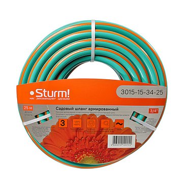 Изображение товара Шланг поливочный армированный Sturm 25 м 3/4 дюйма оранжево-мятный