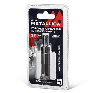 Изображение товара Коронка алмазная Metallica Ultra 901748 (16х70 мм, #46, с сверлом, по керамограниту, плитке, в блистере)