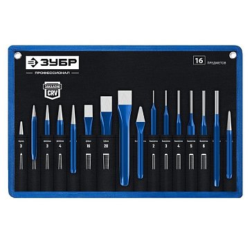 Изображение товара Набор шестигранных зубил и кернеров Зубр Профессионал 21070-H16 16 предметов в чехле