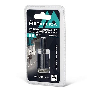 Изображение товара Коронка алмазная Metallica Optima 901458 (22x55 мм, #80, по стеклу, плитке, 1 шт, в блистере)