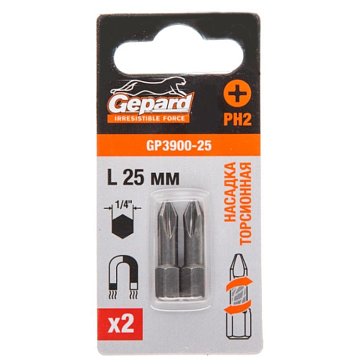Изображение товара Насадка крестообразная Gepard GP3900-25, PH2, 25мм, 2шт., торсионная