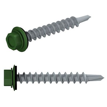 Изображение товара Саморез кровельный Starfix SMC2-74464-250, 4.8х19 мм цинк, шайба с прокл., PT3, RAL 6002 (250 шт в карт. уп.)