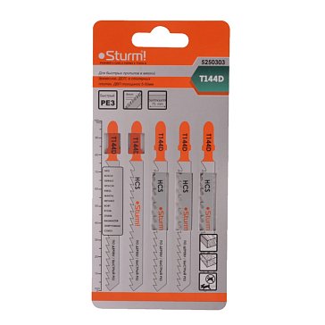 Изображение товара Пилки для лобзика по дереву Sturm T144D 5250303, 5 шт, 100х75мм, шаг 4мм