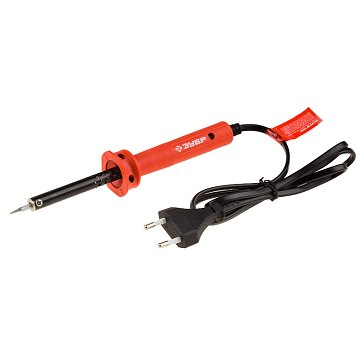 Изображение товара Электропаяльник Зубр "МАСТЕР" 55400-40_z01, с пластиковой рукояткой и долговечным жалом, форма конус, 40Вт