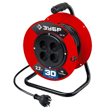Изображение товара Удлинитель на катушке Зубр ПВС-207 30 м 4 розетки 2200 Вт Россия