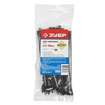 Изображение товара Хомуты нейлоновые Зубр 4,5x180 мм черные 100 шт для проводов