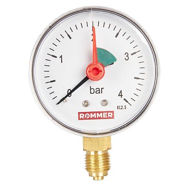 Изображение товара Манометр радиальный с указателем предела Rommer Dn 63 мм 1/4 0-4 бар