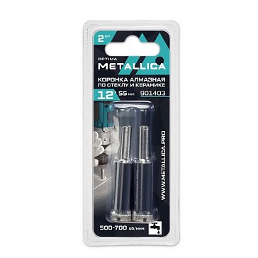 Изображение товара Коронки алмазные Metallica Optima 901403, 12x55 мм, #80, по стеклу, плитке, 2 шт, в блистере