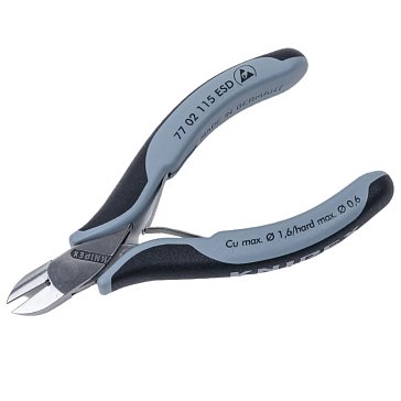 Изображение товара Бокорезы для электроники Knipex KN-7702115ESD ESD, округлая головка, 115 мм, 2-комп антистатические ручки…3