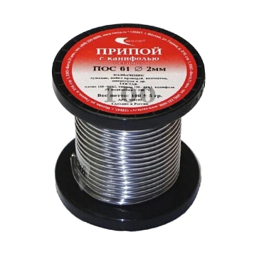 Изображение товара Припой с канифолью ПОС 61 трубка, 2 мм, катушка (100 г)