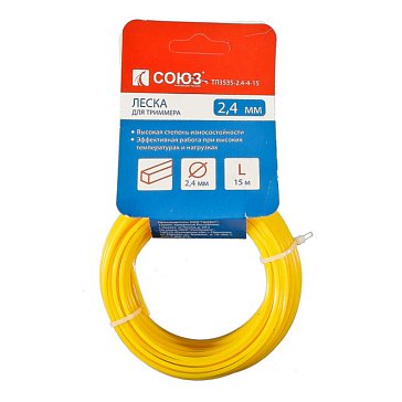 Изображение товара Леска для триммера Союз ТЛ3535-2.4-4-15 квадрат 15 м полиамид желтая совместим Sturm