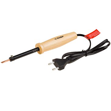 Изображение товара Электропаяльник Зубр "МАСТЕР" 55405-40_z01 с деревянной рукояткой и долговечным жалом, форма клин, 40Вт