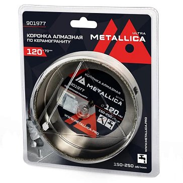Изображение товара Коронка алмазная Metallica Ultra 901977, 120х70 мм, #46, с сверлом, по керамограниту, плитке, в блистере